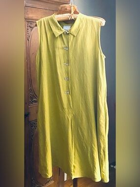 NICHE Sleeveless Collared Button-Front Chartreuse Dress, S